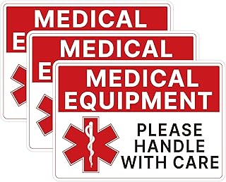 3PCS Medical Equipment Alert Luggage Sign Stickers, Waterproof Durable Fragile Medical Equipment Inside/Handle with