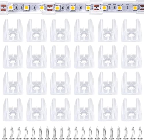 Pndeyo Clips de tira de luz LED con tornillos, 100 piezas, clips de luz de cuerda para exteriores, clips de montaje de neón, soporte de abrazadera