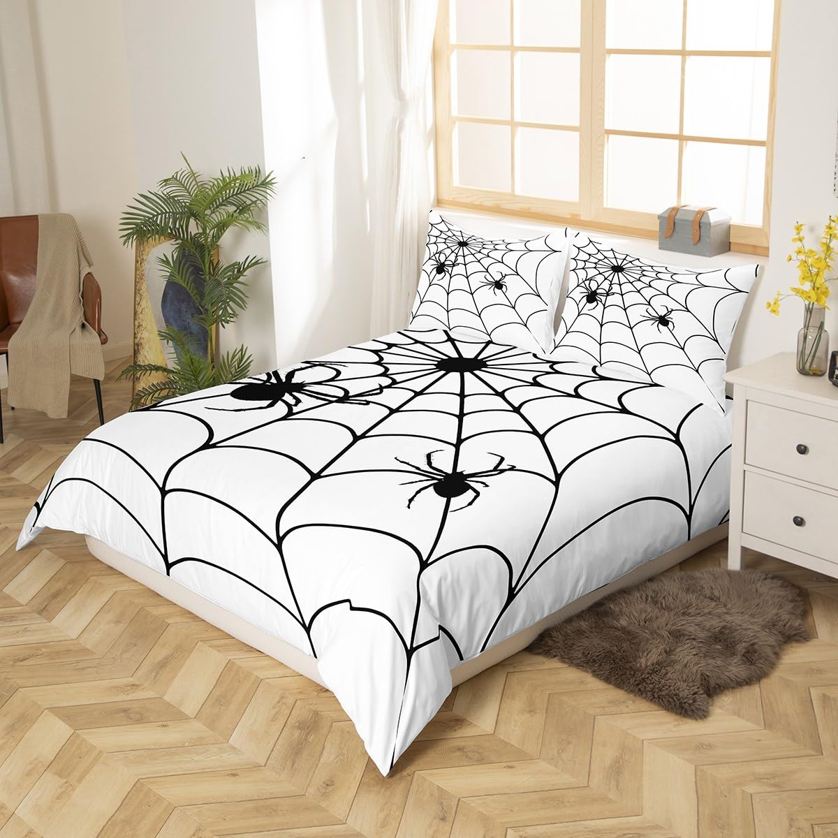 Set copripiumino a tema Halloween con ragnatela per ragazzi e adulti, decorazione per la camera, set copripiumino con copertura per cuscino, biancheria da letto super king