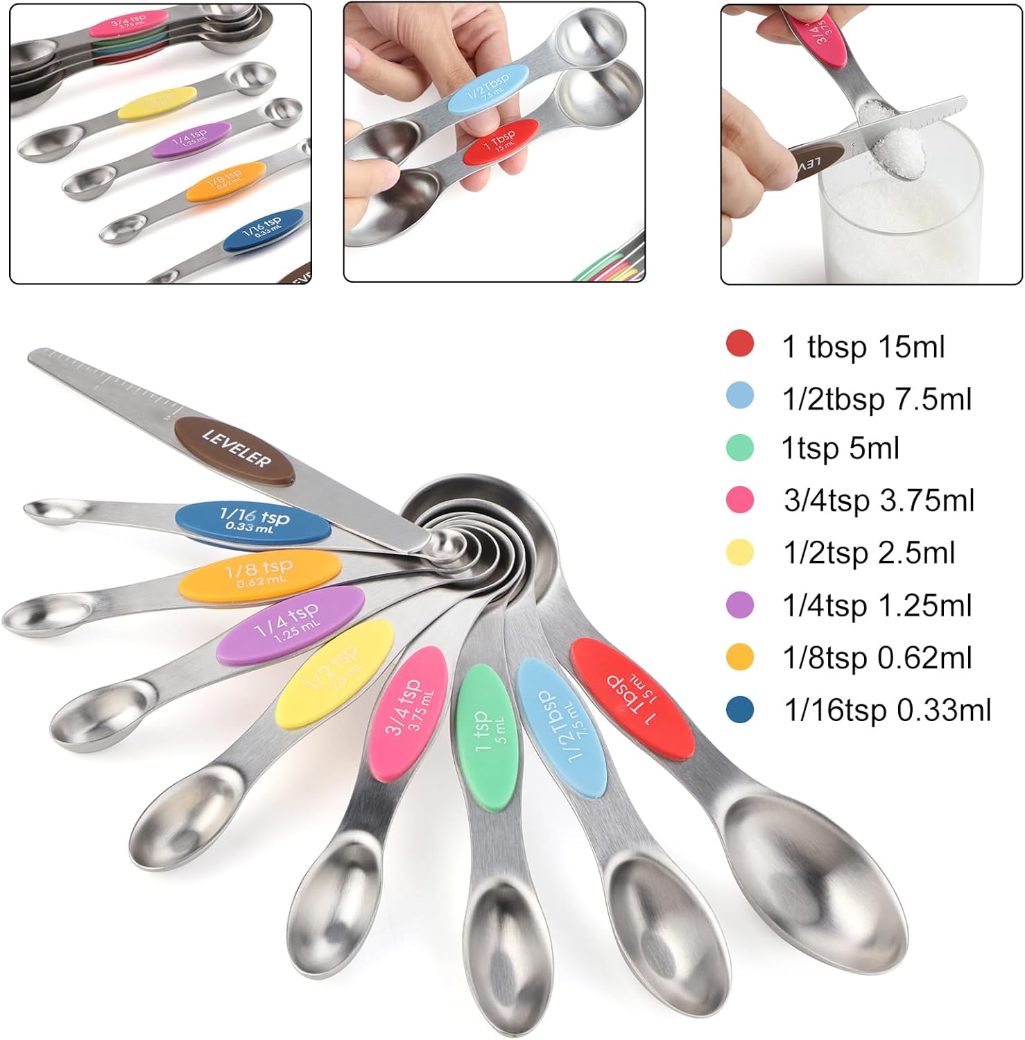 Magnetic Measuring Spoons Set Stainl Steel Sided Staable