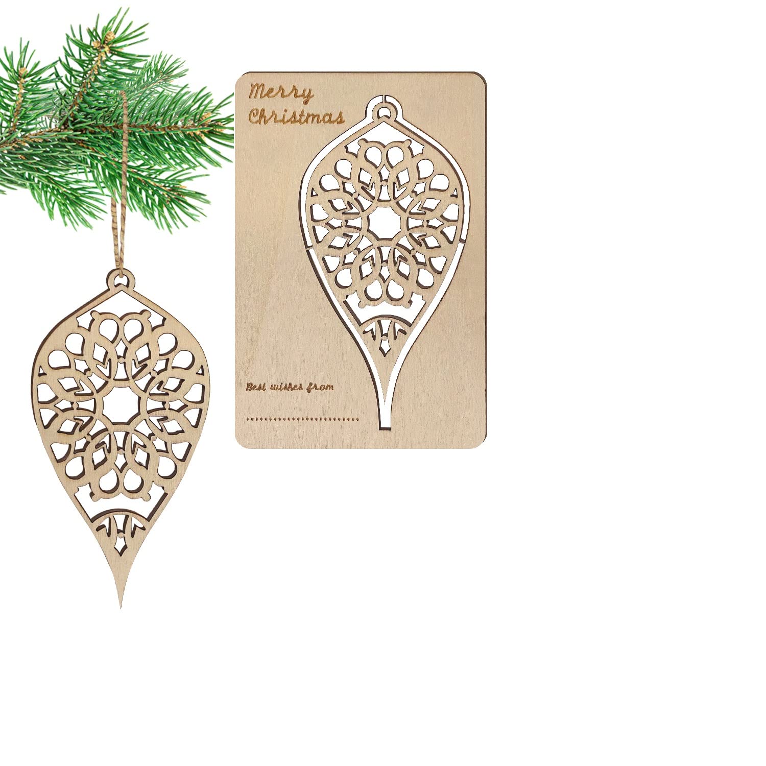 Lukata Premium Wooden Card with Pop-Out Winter Drop & Envelope, Merry Christmas Card For Friends & Family