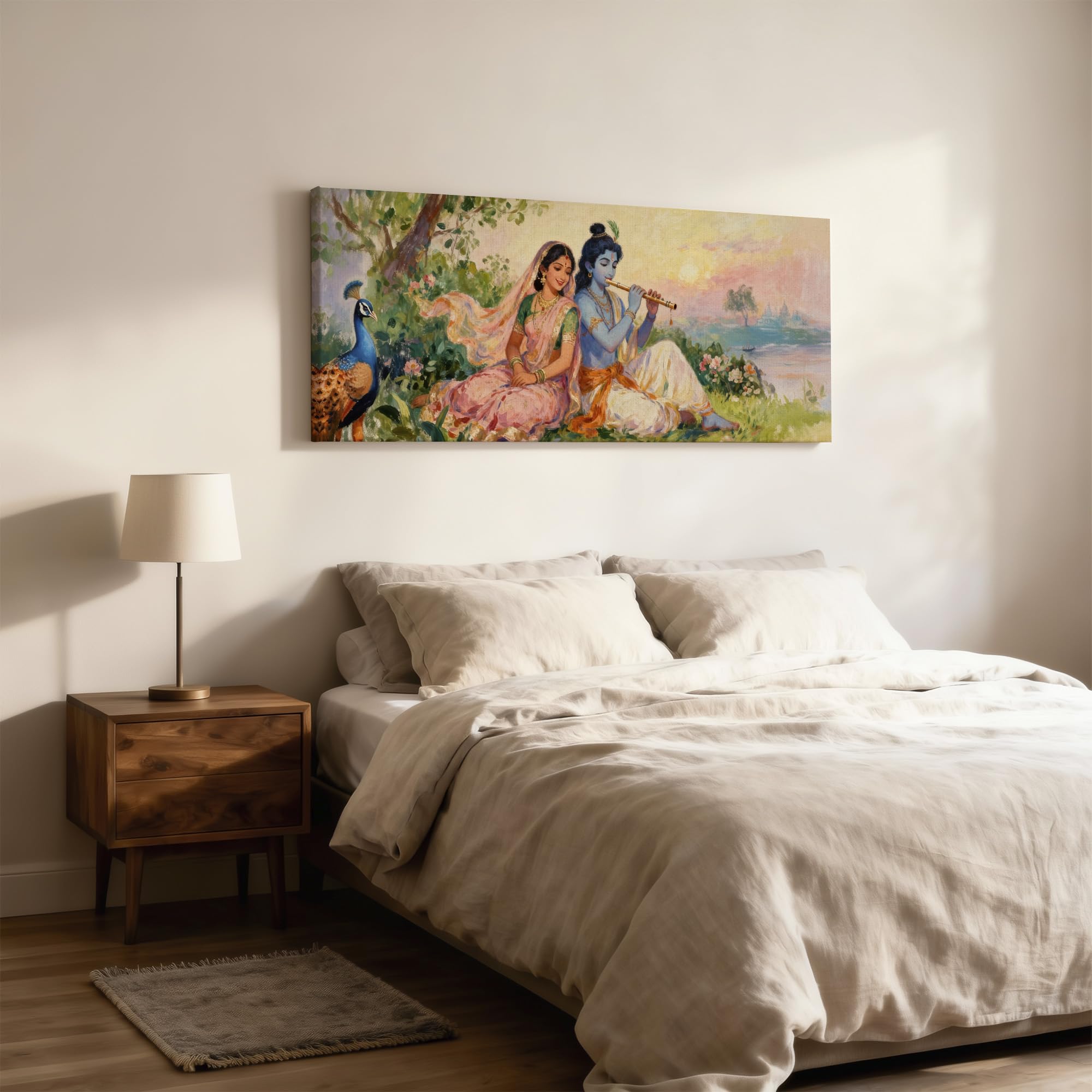 SoulAbiti Divine Radha Krishna Unframed 36x14 inches Rolled Canvas Wall Expressionism Art UV Print Painting for Living Room, Bedroom & Office Decor Premium Gloss Vivid Fade-Resistant Print 4