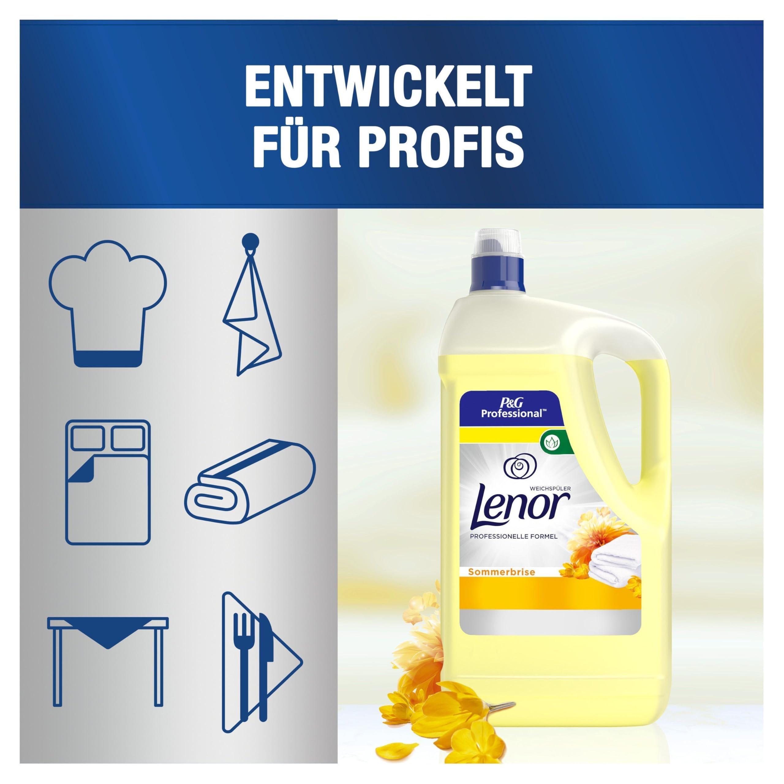 Lenor Professional Weichspüler Sommerbrise, 600 Waschladungen, (3 x 5 L), Pflanzenbasierte Weichheit, Langanhaltende Frische