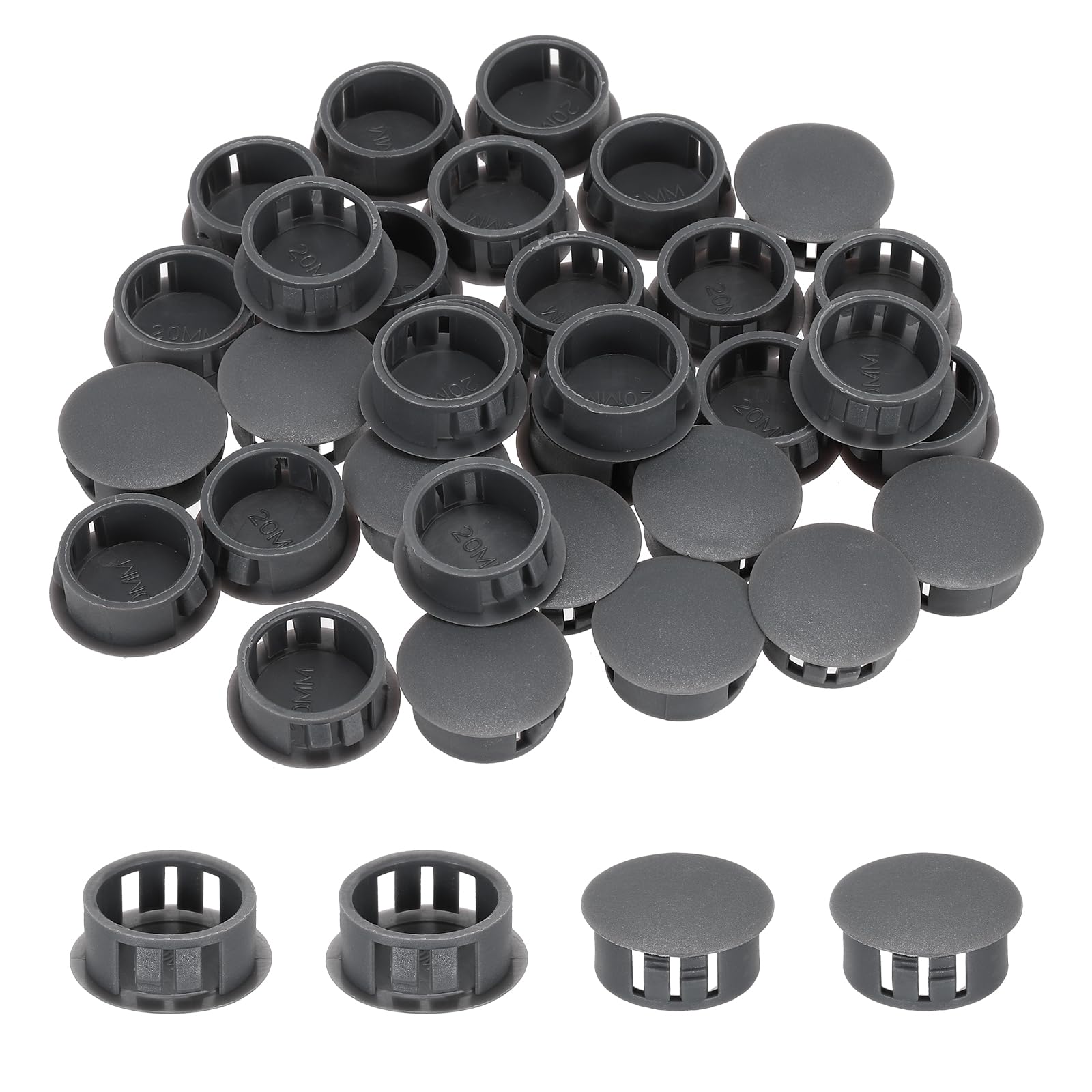 sourcing map 32PCS 19mm(3/4") Dark Gray Plastic Hole Plugs, Flush Type Panel Hole Plugs Insert End Caps for Locking Hole Tubes Furniture Cabinet