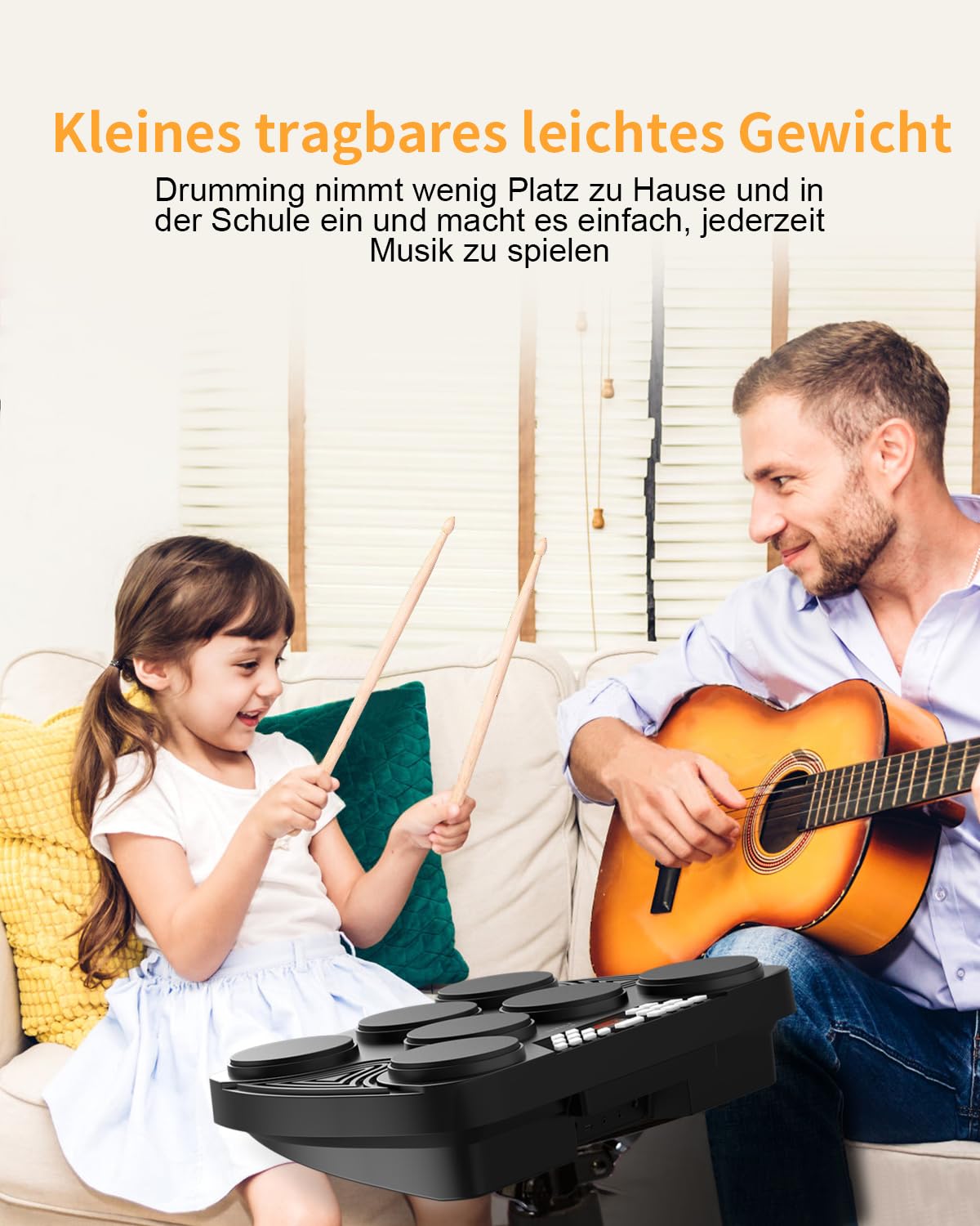 Schlagzeug Elektronisch, 7 Pads Elektronisches Schlagzeug Anschlagsdynamisch, E Drum Unterstützung MIDI Bluetooth PC Anschließen, Digital Drum für Kinder, Anfänger Geburtstag Geschenk