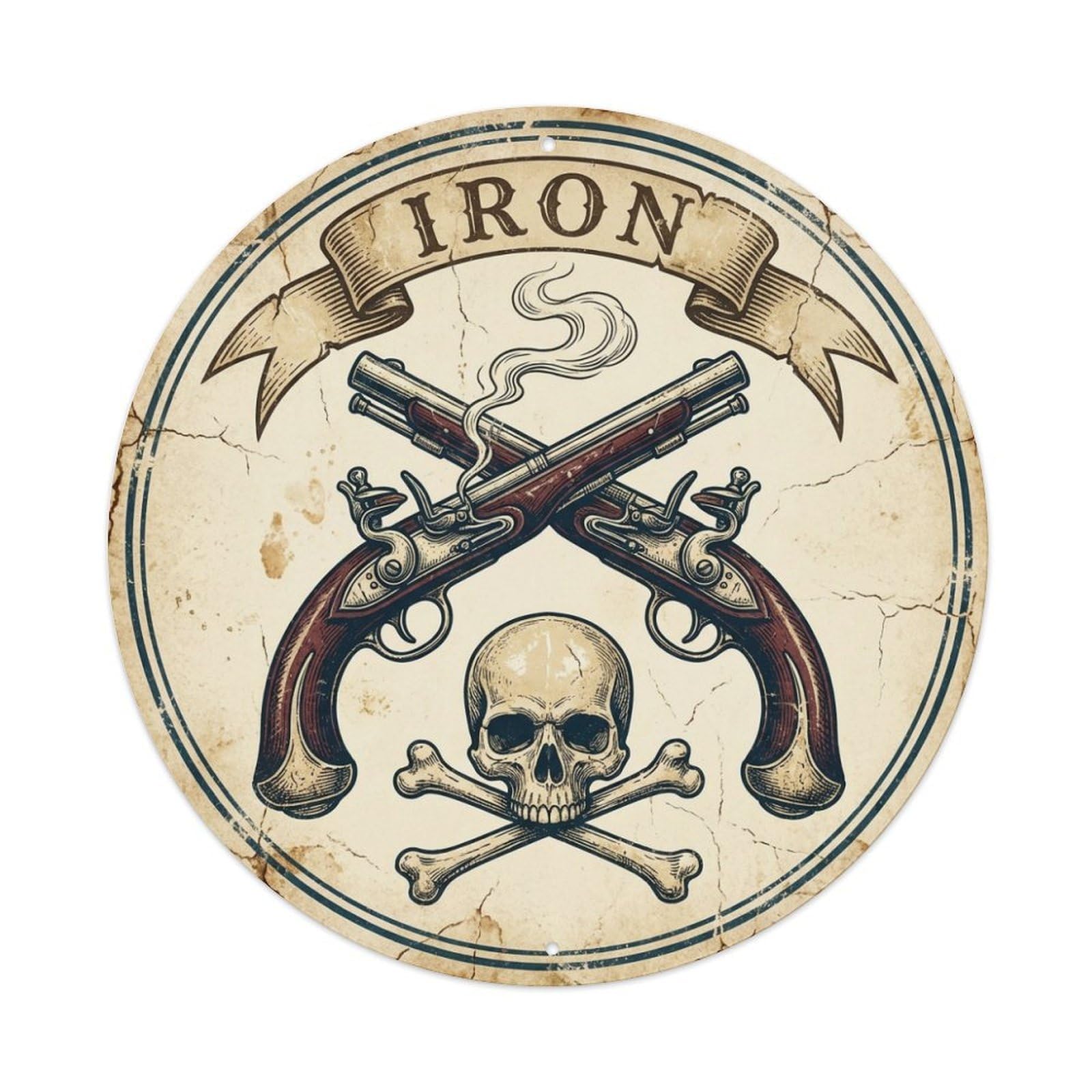 Iron Skull Flintlocks High Seas Jolly Roger Metal Tin Sign