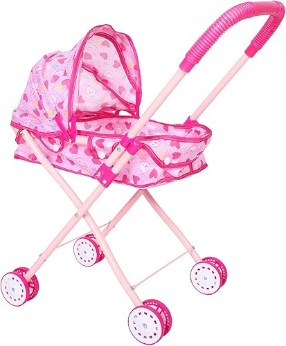 BESPORTBLE Cochecito de muñeca plegable con mango de empuje ajustable, marco de hierro realista, cochecito de muñeca para juegos de simulación, apto