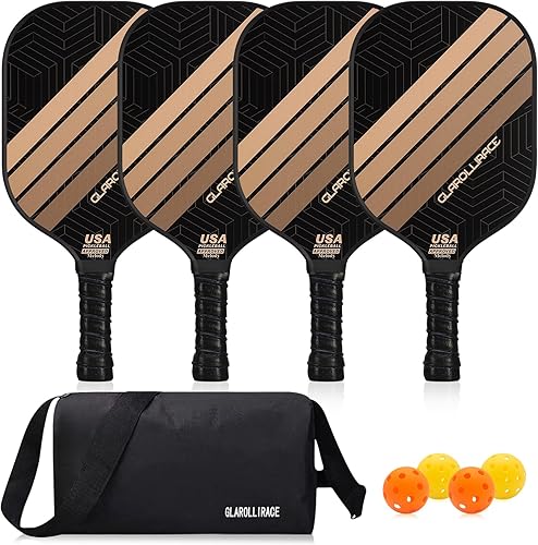 Miniatura 7 de Juego de 2 palas de pickleball | 4 raquetas de pickleball, juego de pickleball aprobado por USAPA, superficie de fibra de vidrio | fibra de carbono