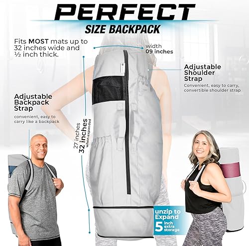 Miniatura 5 de MAGNILAY Bolsa para esterilla de yoga, para mujeres y hombres, bolsa de yoga con bolsillos y correa ajustable, soporte para esterilla de yoga, se