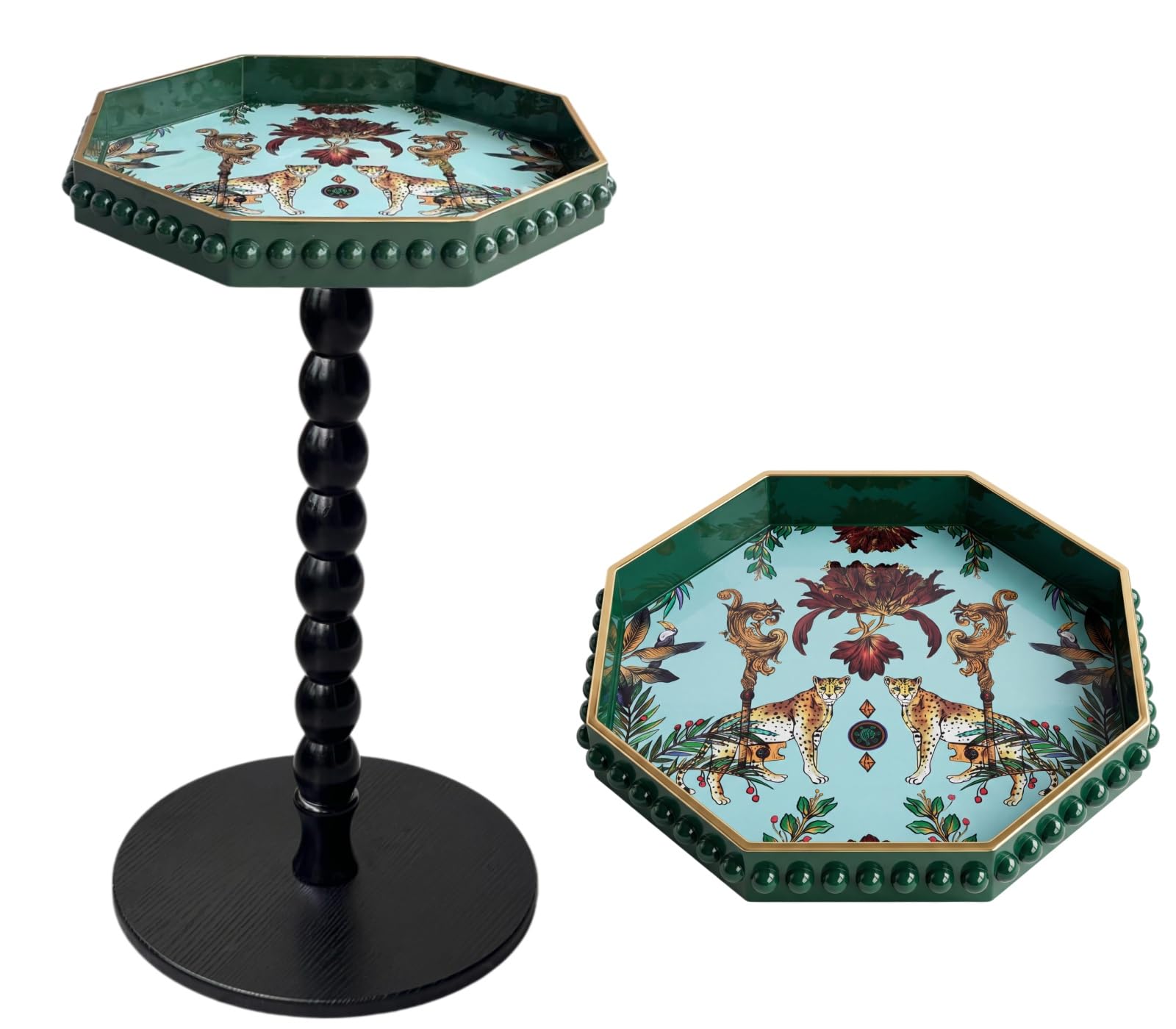 Simmer Stone Boho Round Side Table With Tray Top, Pedestal Drink Table for Small Spaces, Aesthetic Accent Nightstand for Living Room, Bedroom, Corners, and Office (Carved Octagonal) โ image 1