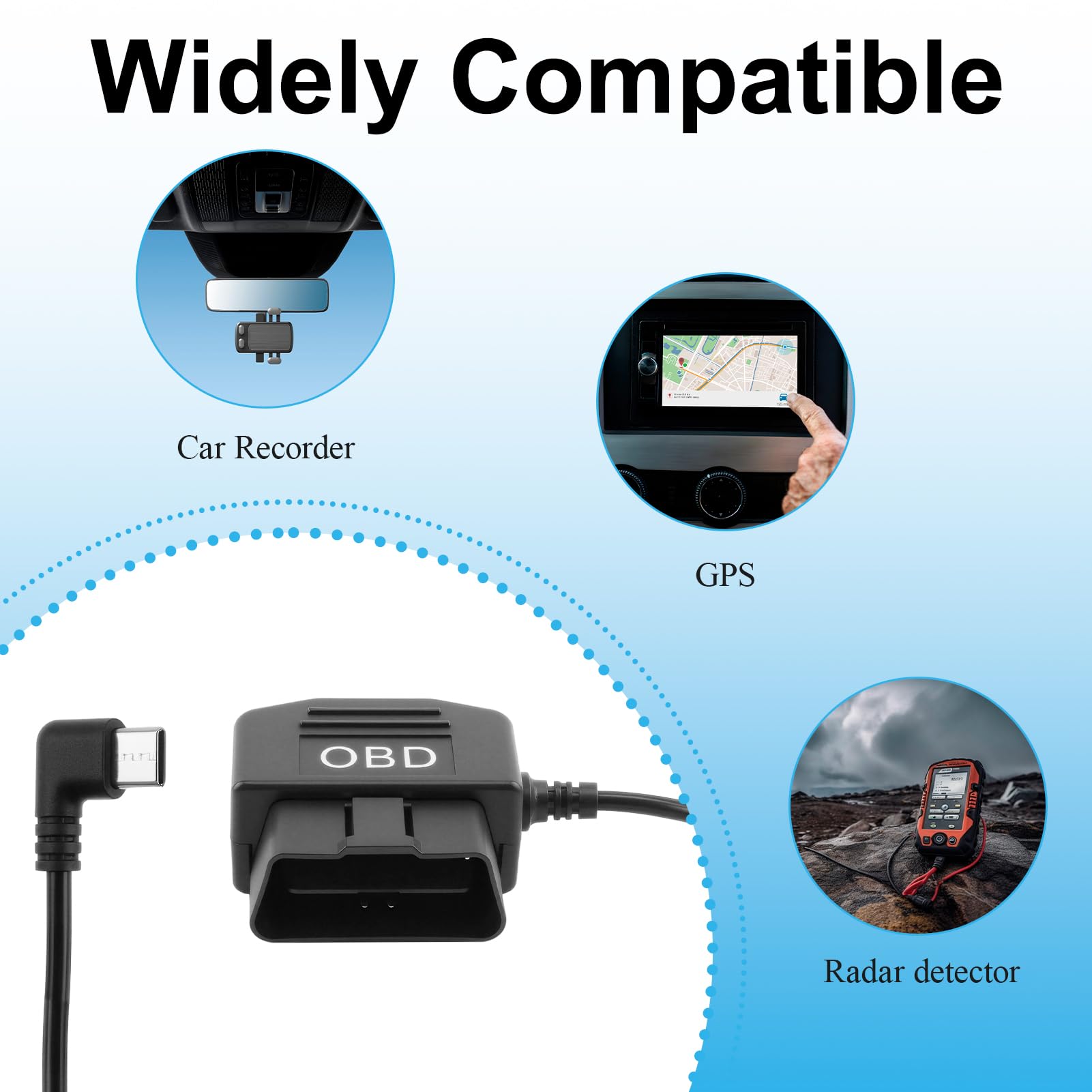 iHaospace Cavo di alimentazione OBD2 OBD per fotocamera Dash, OBD a tipo C USB OBDII adattatore Hardwire Caricatore Cavo 24 ore di monitoraggio e modalità ACC con pulsante interruttore, 3,5 m