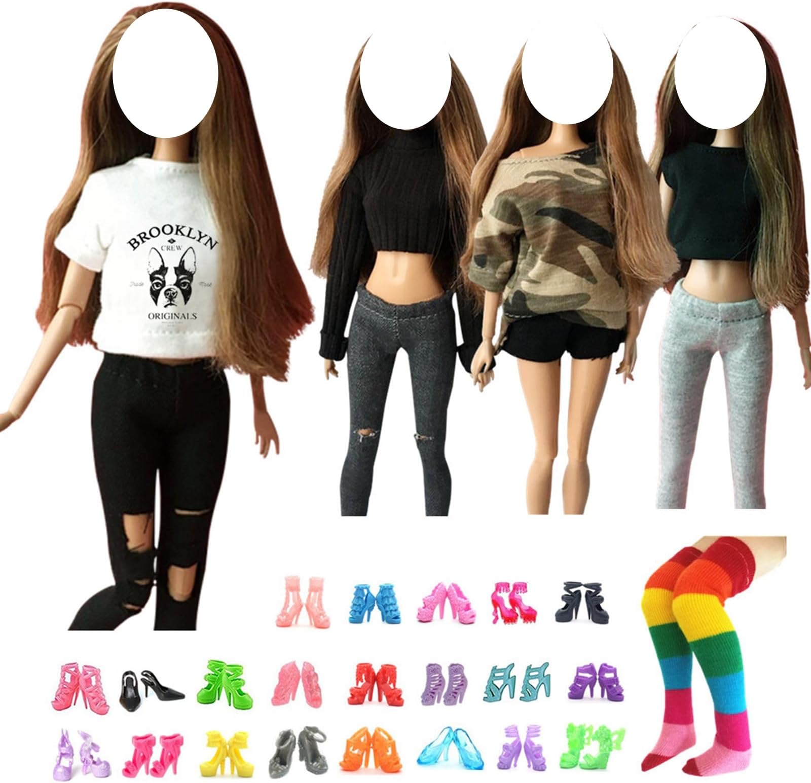 Doll Clothes and Accessories, Fashionista Dolls Top & Pants, Shoes for 11.5 inch Dolls, Doll Dress Up Toys for Girls Age 5-7, 6-8, 6-12, Toy Gift