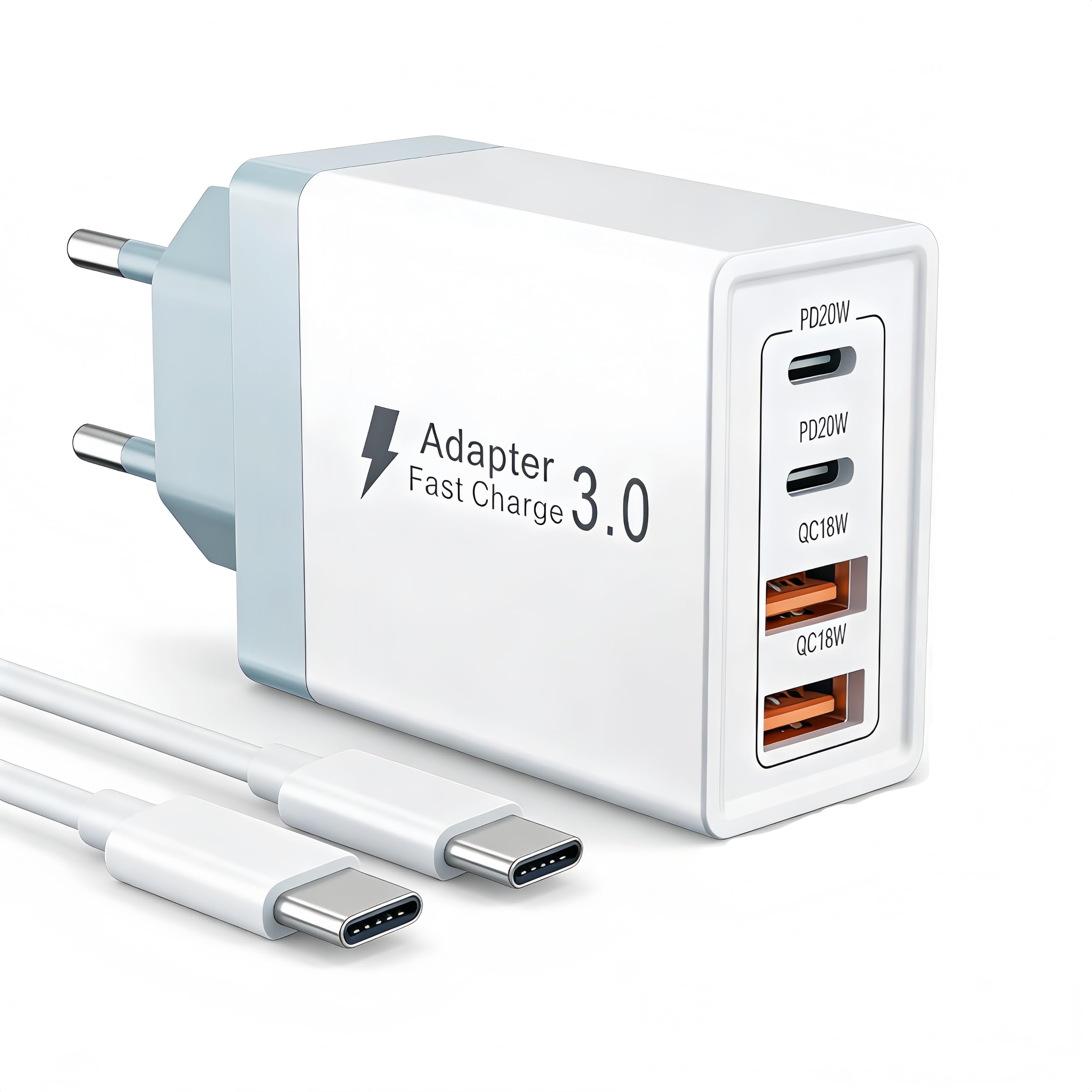 USB C Ladegerät, 45W 4 Ports Mehrfach Ladegerät mit USB A und USB C Charger Adapter,Schnellladegerät PD 3.0 USB Netzteil für iPhone 17 16 15 14 13 12 11 Pro Max,X 8 7 iPad (1, weiß)