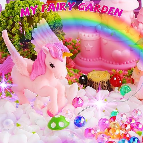 Miniatura 8 de Kit de terrario de unicornio iluminado para niñas, kit de terrario de luz nocturna LED con control de voz para niños, 2 unicornios de bricolaje, kit