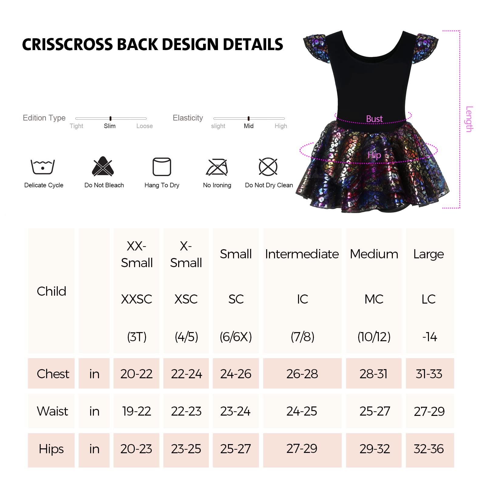 Phineein Leotardo de ballet para niñas con falda, vestido tutú brillante, manga con volantes, ropa de baile para niños/niños pequeños