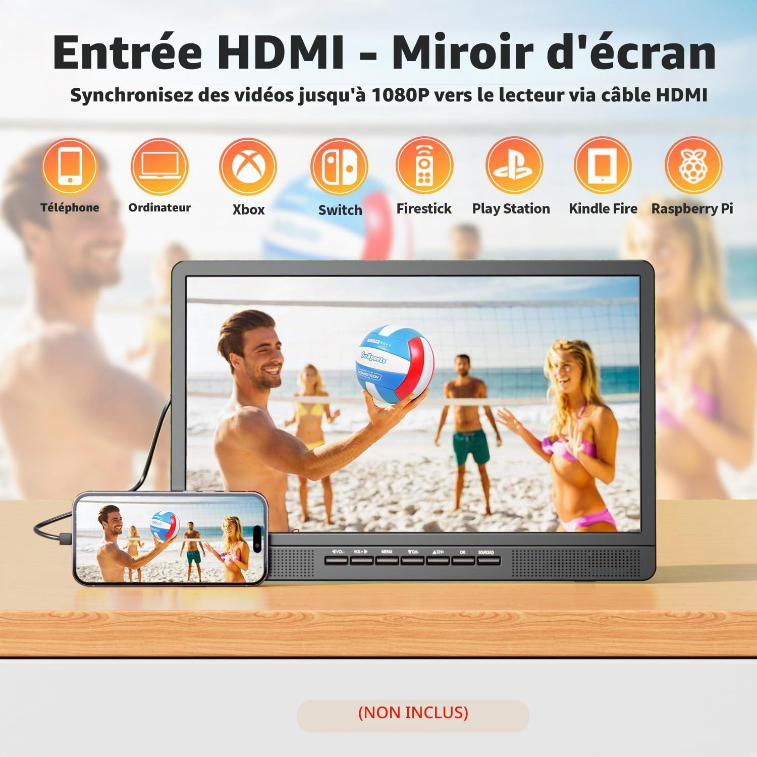 Desobry TV Portable 18 Pouces avec antenne, Mini TV LCD avec Tuner DVB/T2