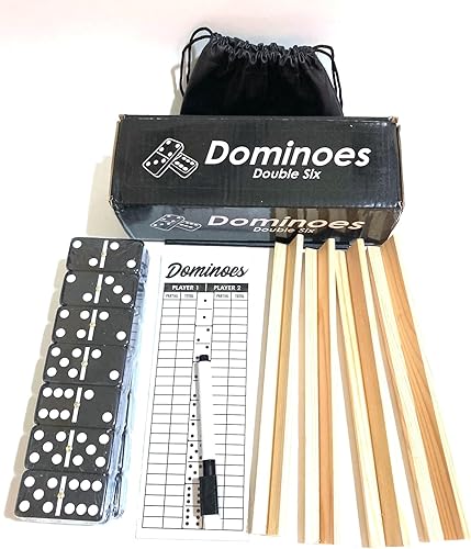 Miniatura 9 de Double Six Dominoes - Juego completo de tamaño grande viene con almohadilla de puntuación y bolígrafo, 4 estantes de dominó de madera y bolsa de