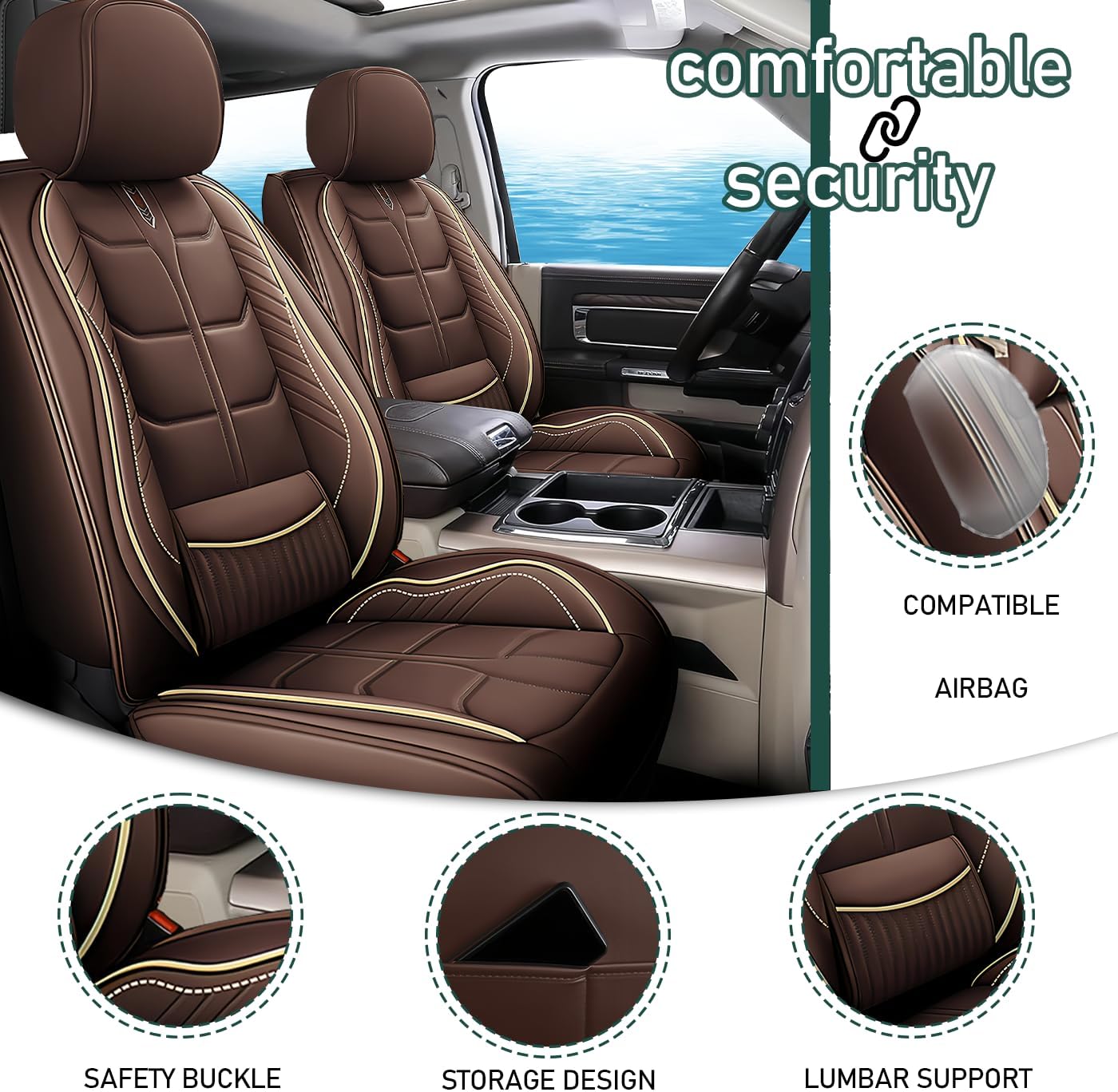 Car Seat Covers Fit for Tahoe 2018-2025 | 7 Seat Car Seat Cover | No-Slip Waterproof Breathable Nappa Leather Automotive Seat Covers Auto Interior Covers.Coffee,Full Set
