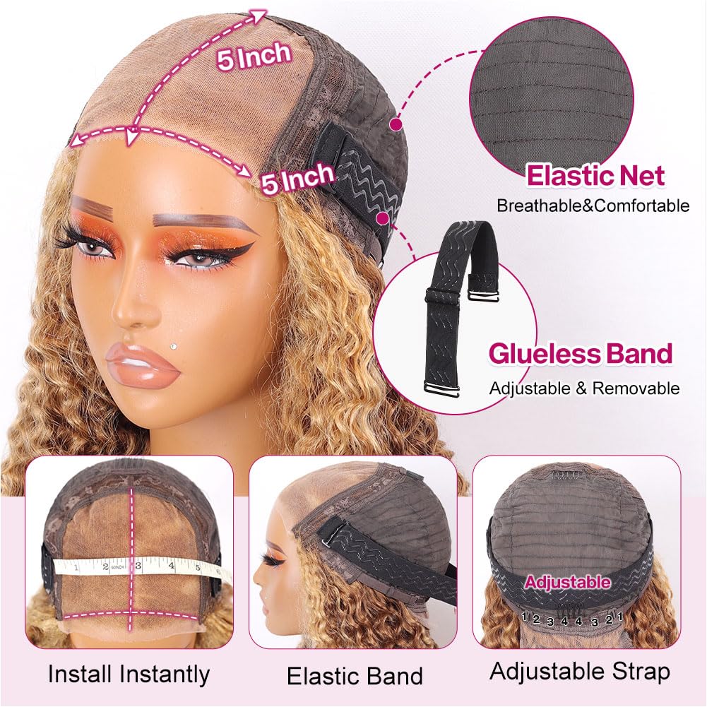 Ailwelia Human Hair Deep Wave Glueless Bob Wig with 5x5 HD Lace