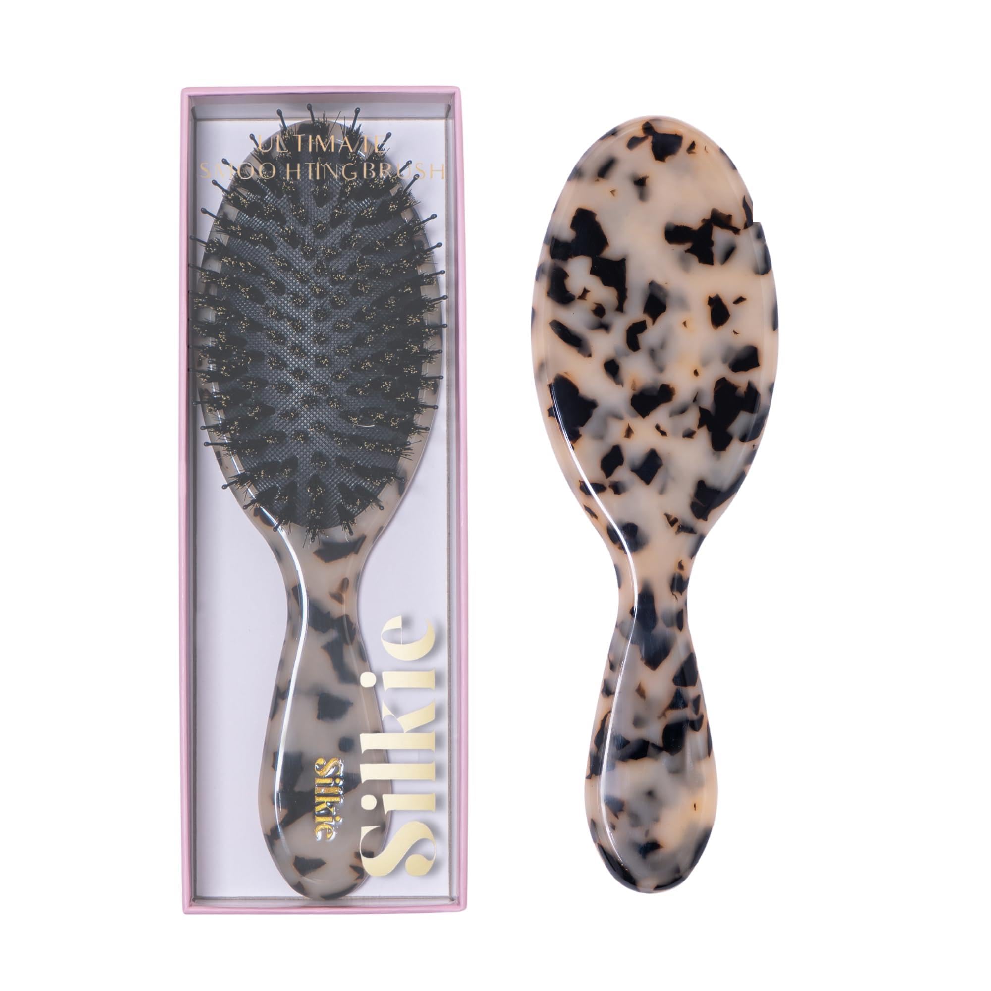 Silkie Ultimate Smoothing - Cepillo de acetato con cerdas de jabalí para desenredar, alisar y pulir contra el encrespamiento para extensiones y pelucas de pelo fino, rizado, liso y grueso