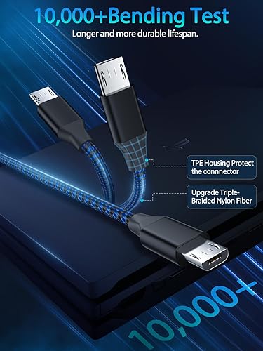 Miniatura 3 de Paquete de 3 cables de carga micro USB de 6 pies para Android, cable de carga micro USB largo trenzado rápido compatible con Fire Tablet, Kindle,