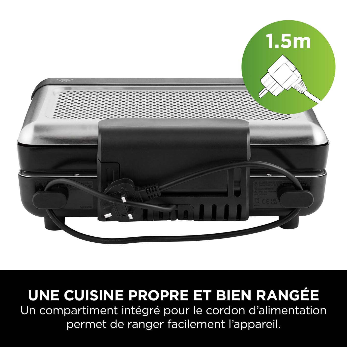 Ninja Sizzle Grill électrique d'intérieur, plancha GR101EU | avec plaque grill antiadhésive, couvercle compatible lave-vaisselle, collecteur de graisse, et guide de recettes