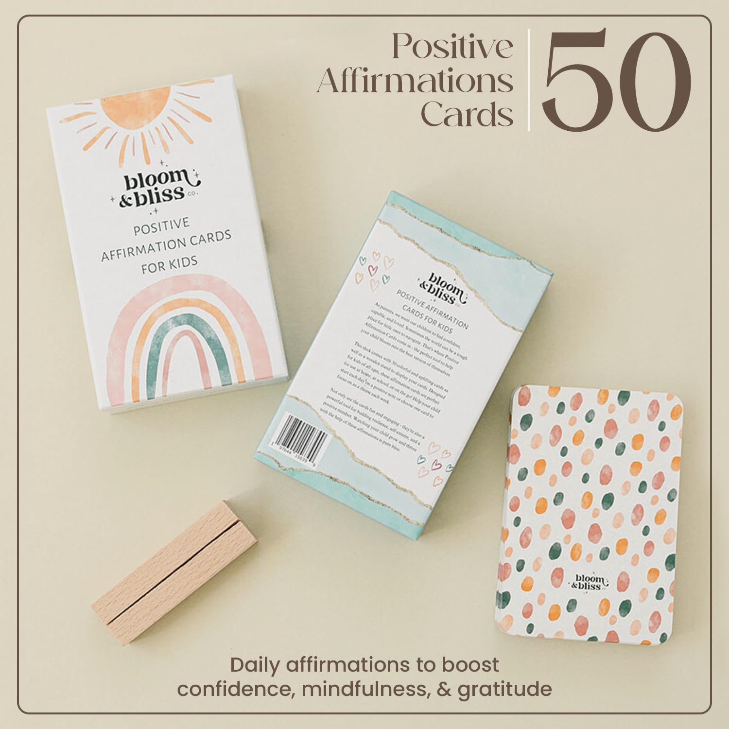 Generic- Tarjetas de afirmaciones positivas para niños: 50 Tarjetas Inspiradoras diarias de Bloom and Bliss para Aumentar la Confianza, la atención Plena y la gratitud, Soporte de exhibición