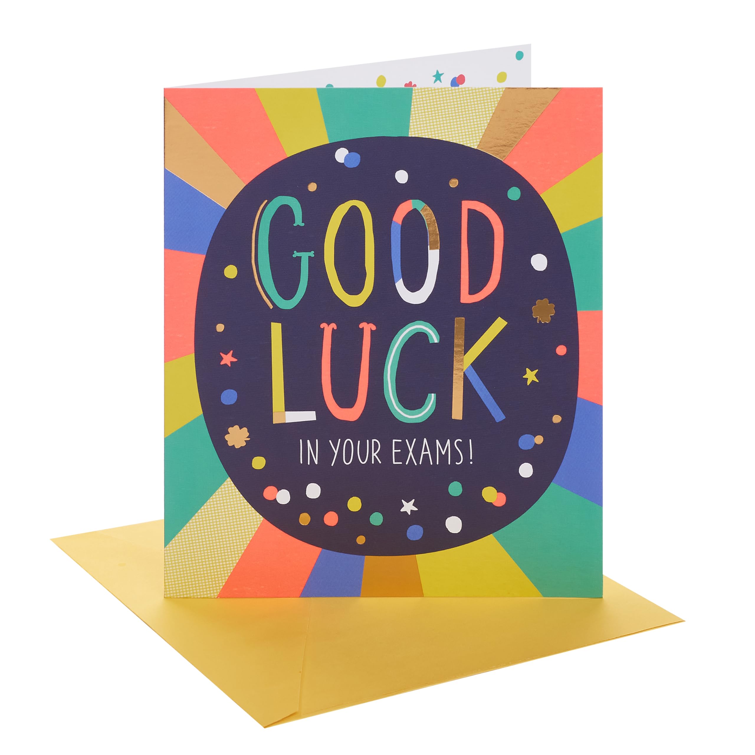 UK Greetings | Good Luck for Exams Card | Greeting Card | Her/Him | Rainbow Design | With Envelope | 15.9 x 18.4 cm