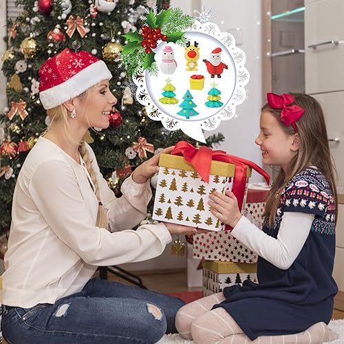 Miniatura 6 de CCINEE 30 gomas de borrar 3D de Navidad para niños, borradores de Papá Noel ensamblados de Navidad para decoración de fiestas de Navidad,