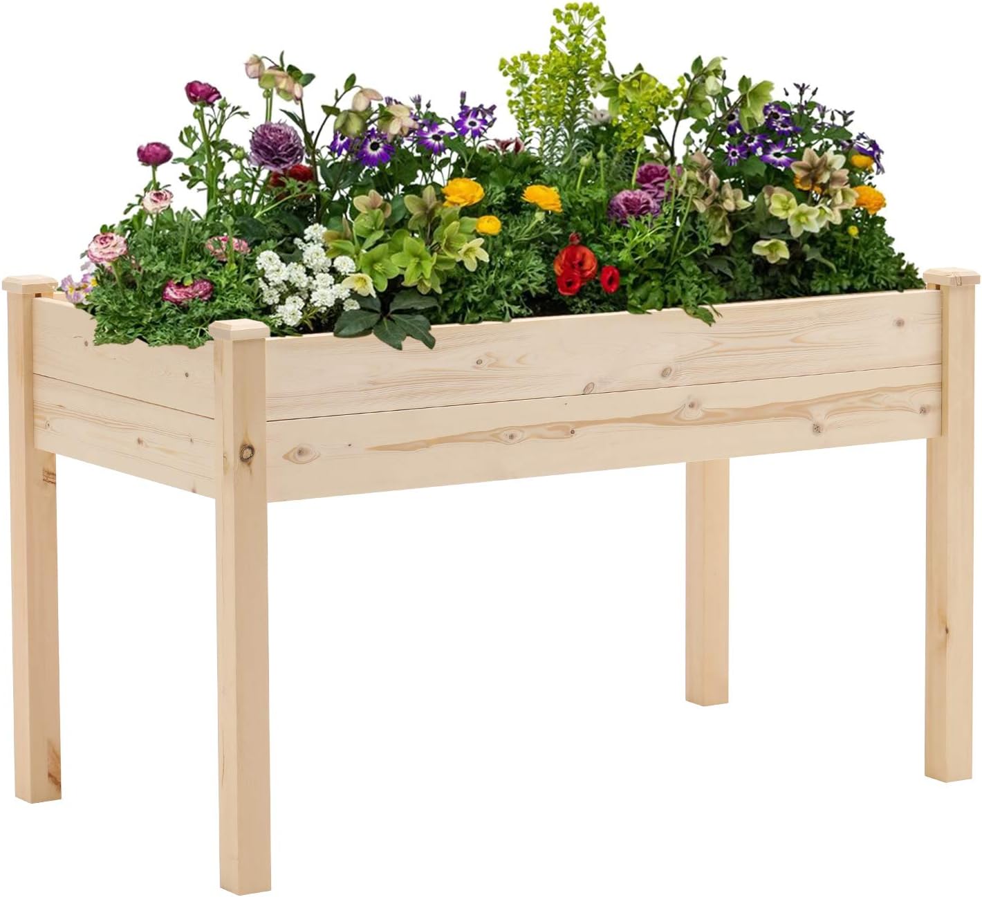 Crownland Outdoor Gardens 4 Ft Raised Garden Bed Stand-up Wooden Garden Box with Legs Patio Planter Box Kit for Vegetables Herbs, Flowers Natural