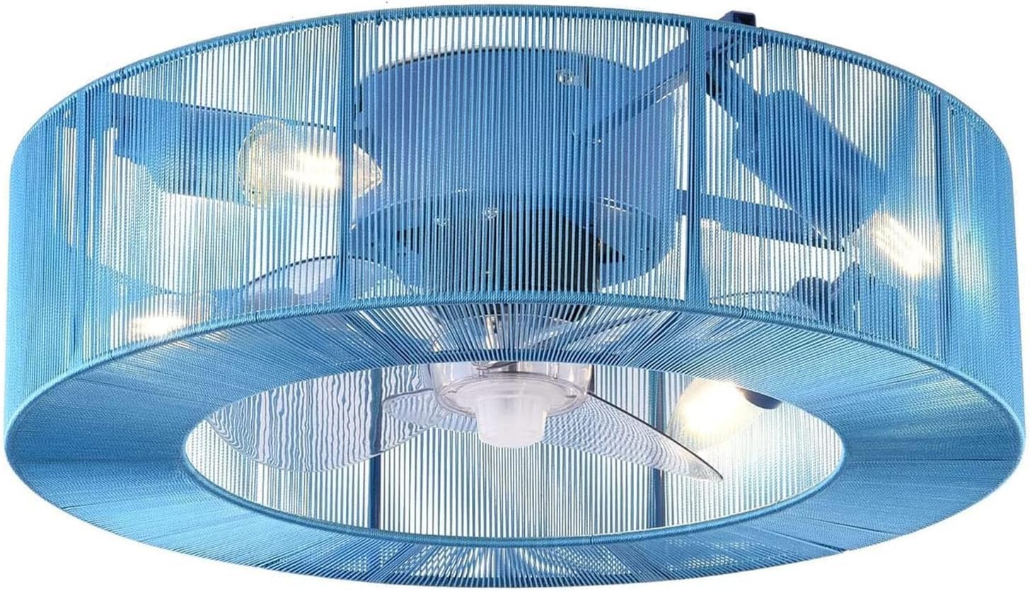 Ventilateur de plafond avec éclairage suspension salon salle à manger lampe cage bleue E26