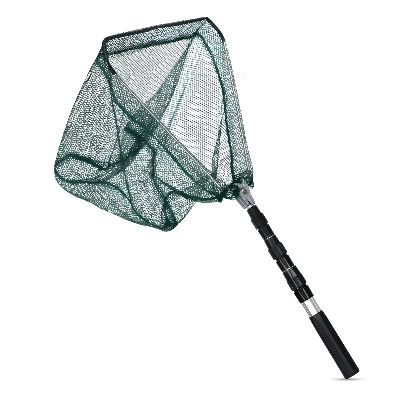 Navza Telescopic Fishing Landing Net – Foldable & Extendable 1.3M Aluminum Handle, Lightweight & Portable Fish/Bird Catch Net (Silver Pole, Green Mesh)