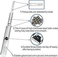 Vista 3 de 1 par de guías de cajón resistentes de 20 pulgadas y 500 libras con tornillos, montaje lateral, extensión completa, 3 rodamientos de bolas