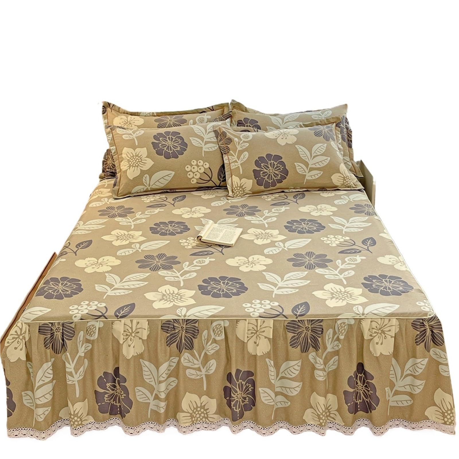 Floral Style Bed Skirt Single/Double/Queen/King Size Cover Bedspread Ruffles Linen(Z,SKing 200x220cm 1pc)