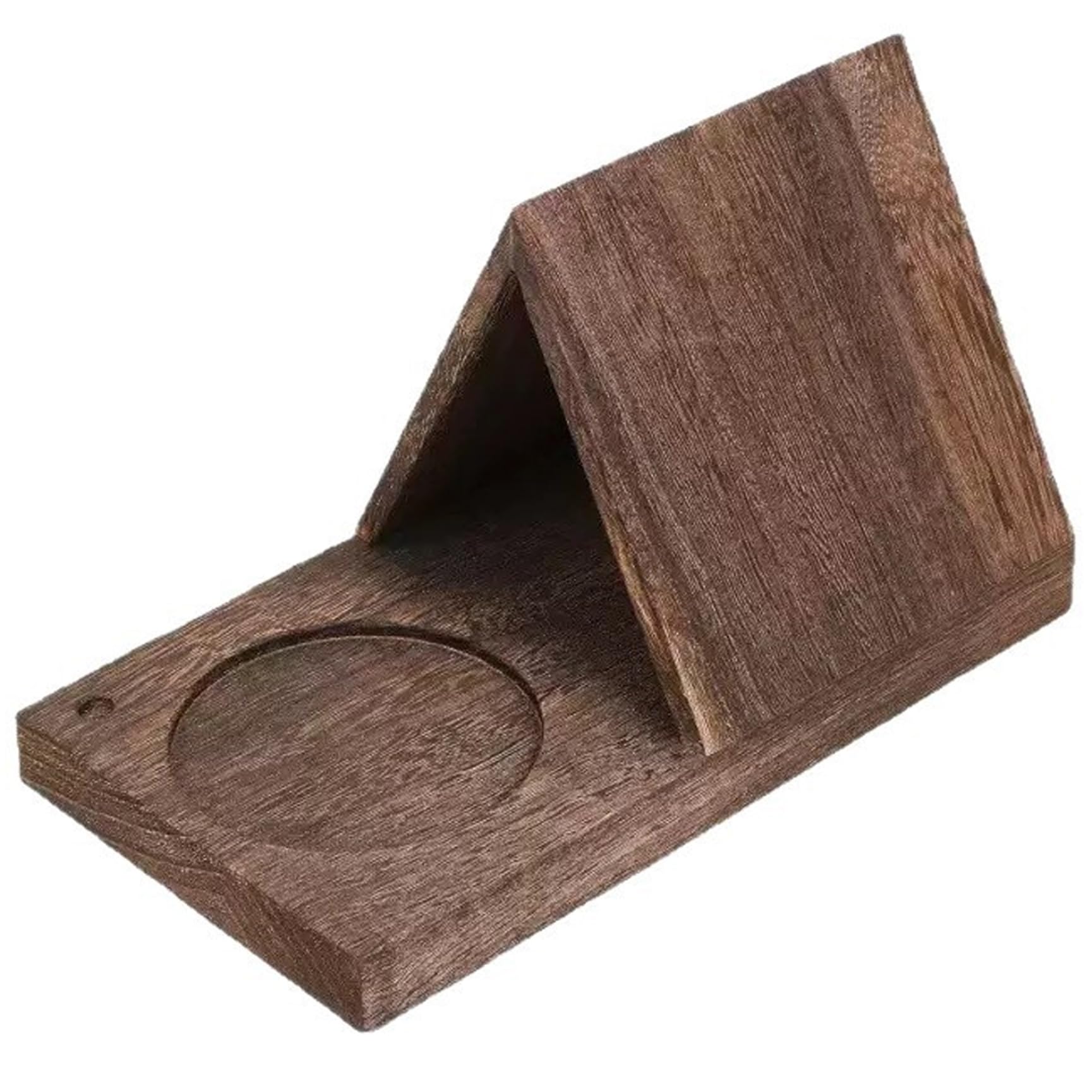Soporte triangular de madera para libros para evitar caídas y derrames en el escritorio
