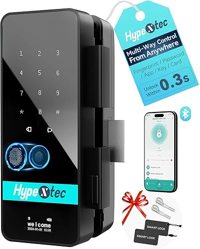 Cerradura de cristal inteligente sin taladro para puertas sin marco, cerraduras de puerta de entrada sin llave de inversión automática con 5 formas