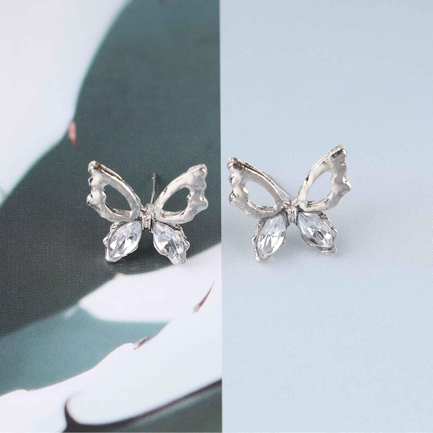 Andelaisi Boho Crystal Butterfly Stud Earrings Vintage CZ Butterfly Rhinestone Earrings Silver Butterfly Stud Earrings Personalized 3D Butterfly Charm Earrings Jewelry for Women - Image 5