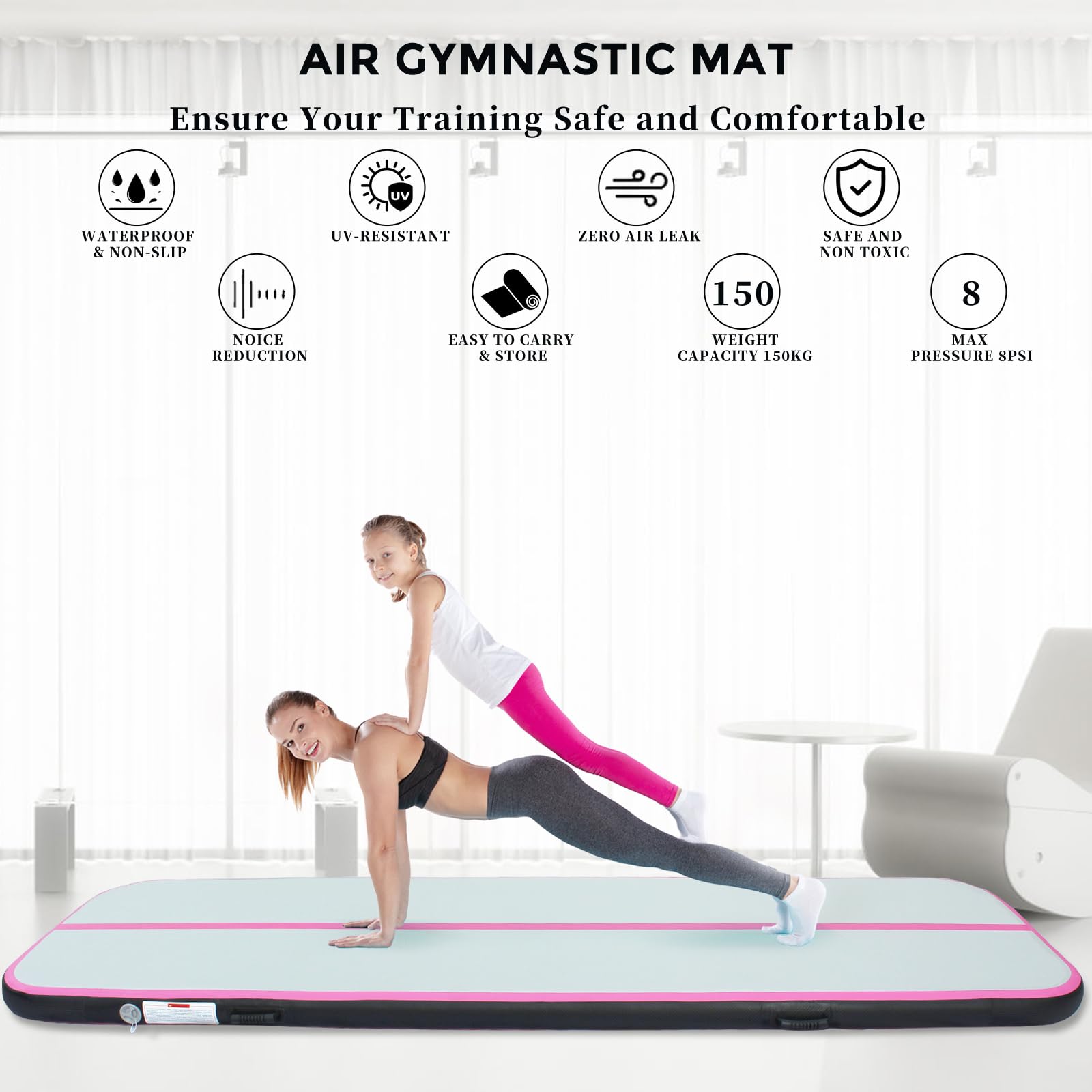 Air Matte Track - Tapis de gymnastique gonflable - 3/4/5/6 m - Avec pompe - Tapis d'entraînement - Tapis de fitness - Tapis de yoga pour la maison et l'extérieur