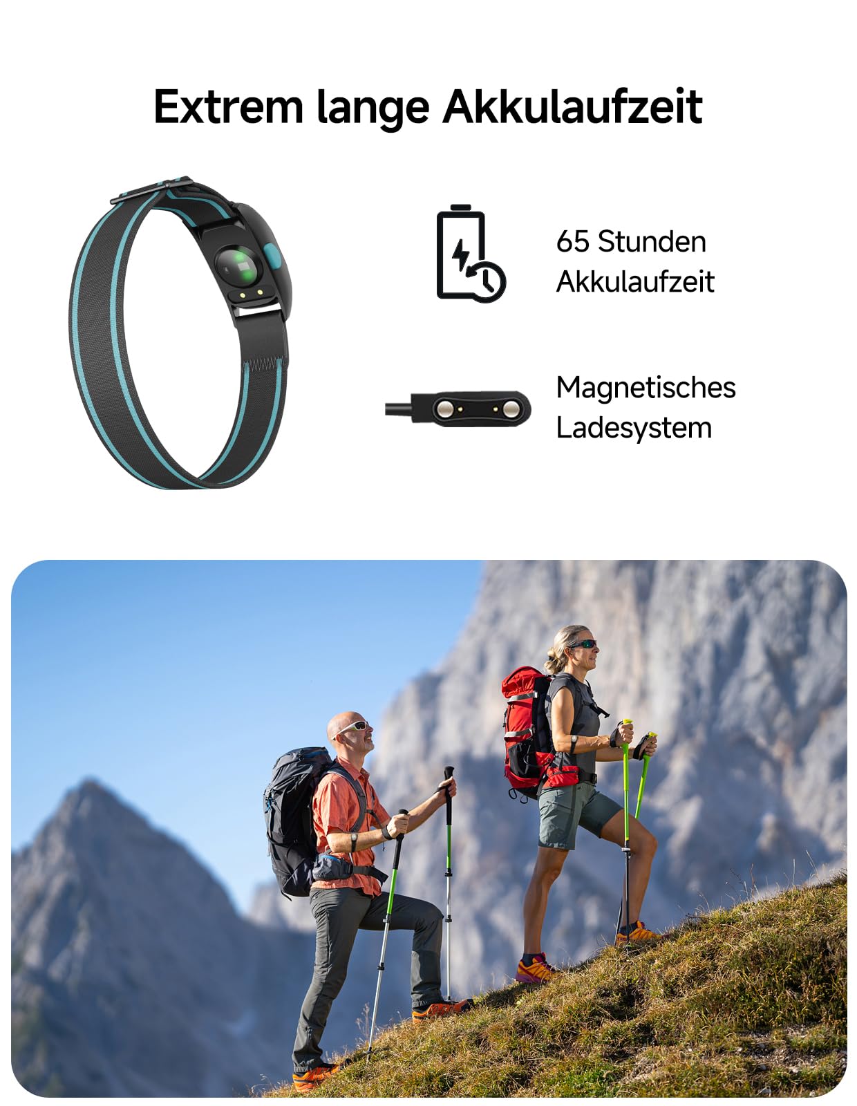 iGPSPORT Herzfrequenzmesser Armband, Bluetooth 5.0 ANT+ HR70 Pulssensor für den Sport, 65H Batterielebensdauer Fitness Armband für Sportarten Laufen Radfahren