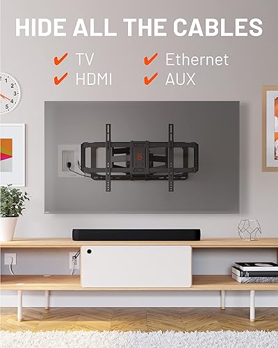 Miniatura 2 de ECHOGEAR Ocultador de cable de TV para TV montado en la pared, kit de gestión de cables de doble salida para cables de alimentación y bajo voltaje,