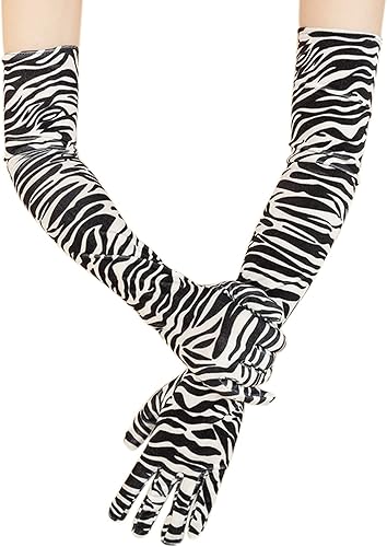 Guantes de terciopelo con estampado de leopardo y cebra larga para mujer accesorios de disfraz de Halloween 217 L