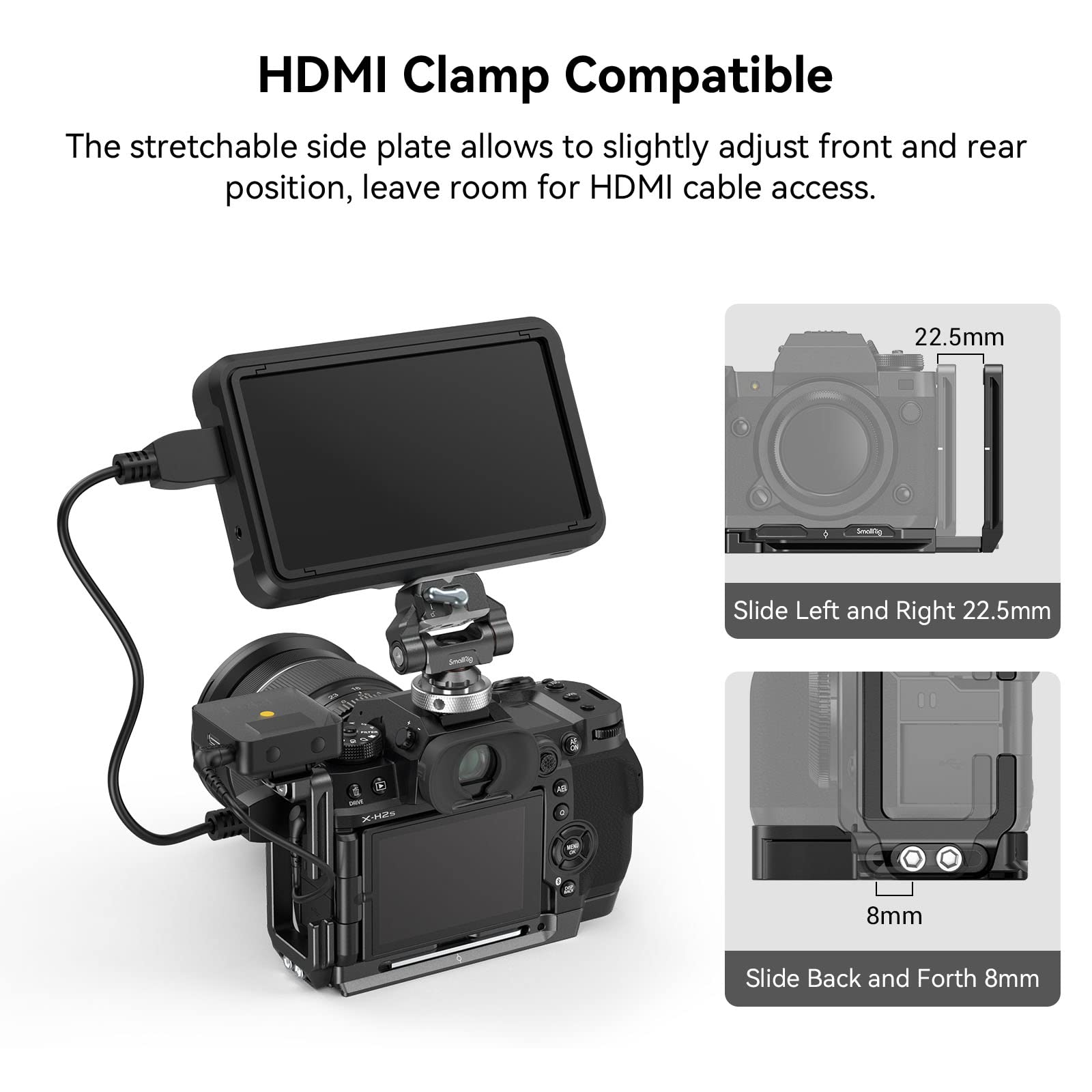 (Versione Aggiornata) SMALLRIG X-H2 / X-H2S L Bracket per FUJIFILM X-H2 / X-H2S con Piastra a Sgancio Rapido Integrata per Arca-Swiss, Passaggio Rapido Tra Ripresa Orizzontale e Verticale - 3928B
