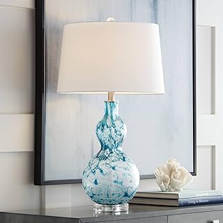 Sutton Modern Coastal Table Lamp 29 1/8" Tall Blue White Art Glass Fabric Tapered Drum Shade Decor for Living Room Bedroom...