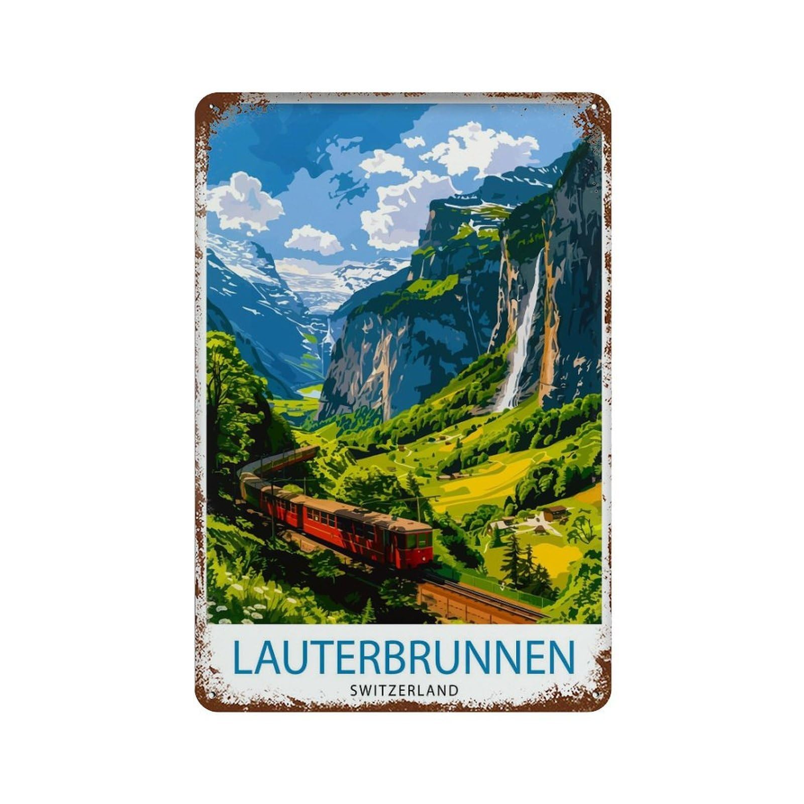 xiaoxiaoshen Lauterbrunnen Switzerland Alpine Valley Swiss Waterfall Mountain Village Alps_4 Wall Decor Art Metal Tin Poster Modern Home Decor Art Home Bar Shop Decorations Vintage Sign 30x20cm