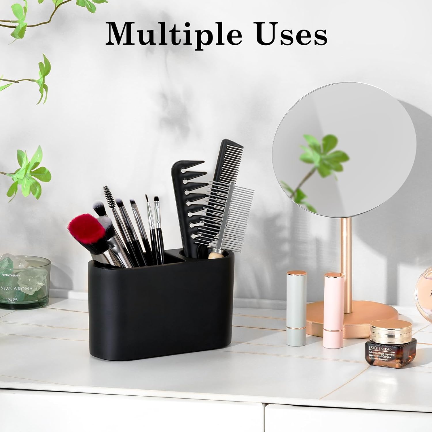 Luxspire Toothbrush Holder, 2 Slots Toothbrush and Toothpaste Holdersfor Bathrooms, Resin Toothbrush Holder Electric Toothbrush Stand for Vanity Countertop, Bathroom Accessories, Matte Black - Image 5
