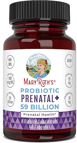 MaryRuth - Probiótico vegano - 59 mil millones de CFU - Probióticos de embarazo con hierro, metilfolato y vitaminas y minerales prenatales para