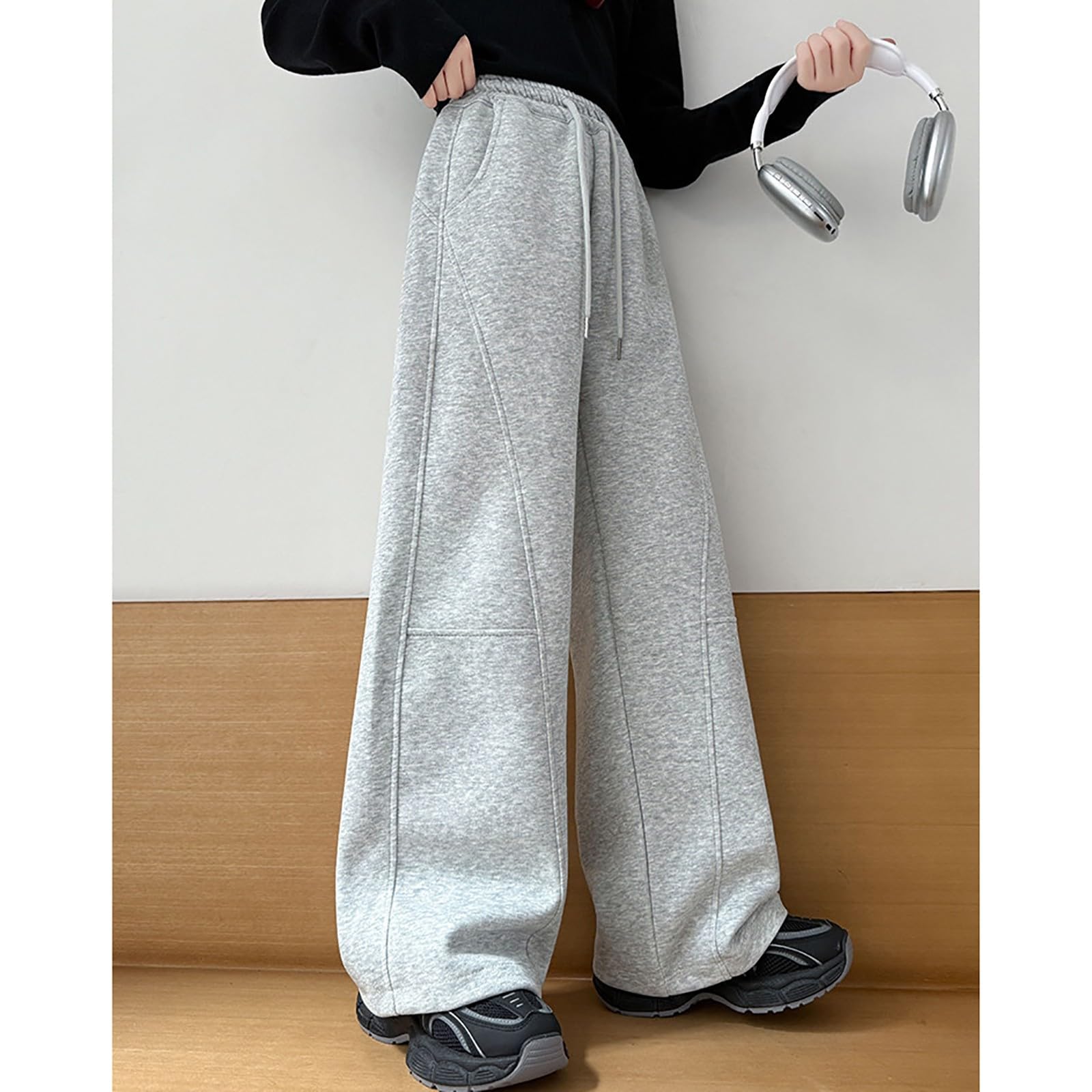 Pantaloni della tuta larghi da ragazza foderati in pile pantaloni a gamba larga per bambini morbidi caldi elastici in vita joggers comfort casual sport scuola jogging pantaloni