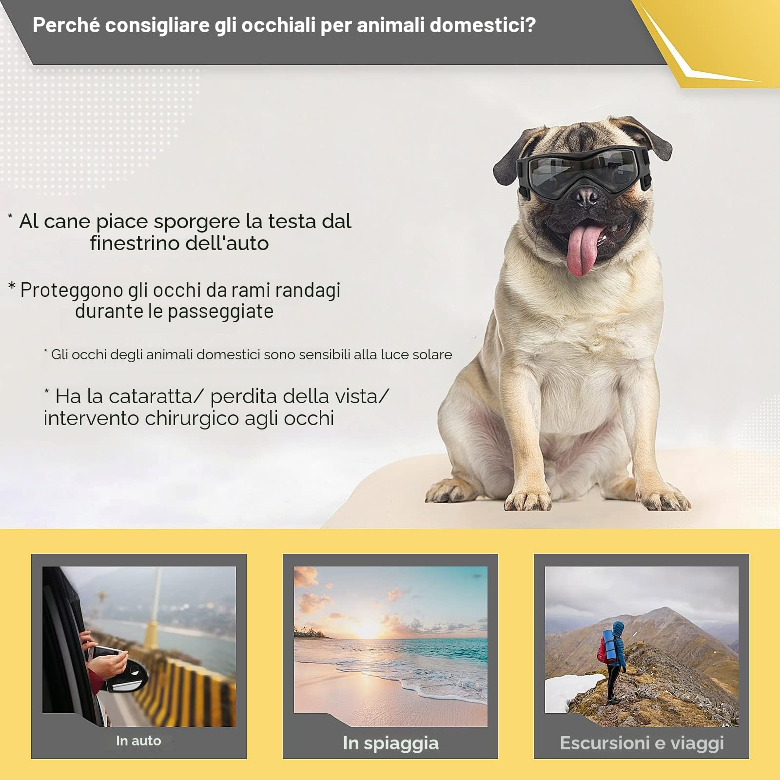NAMSAN Protezione per gli occhi per cani, occhiali da sole, facili da applicare, elegante per cani di piccola e media taglia
