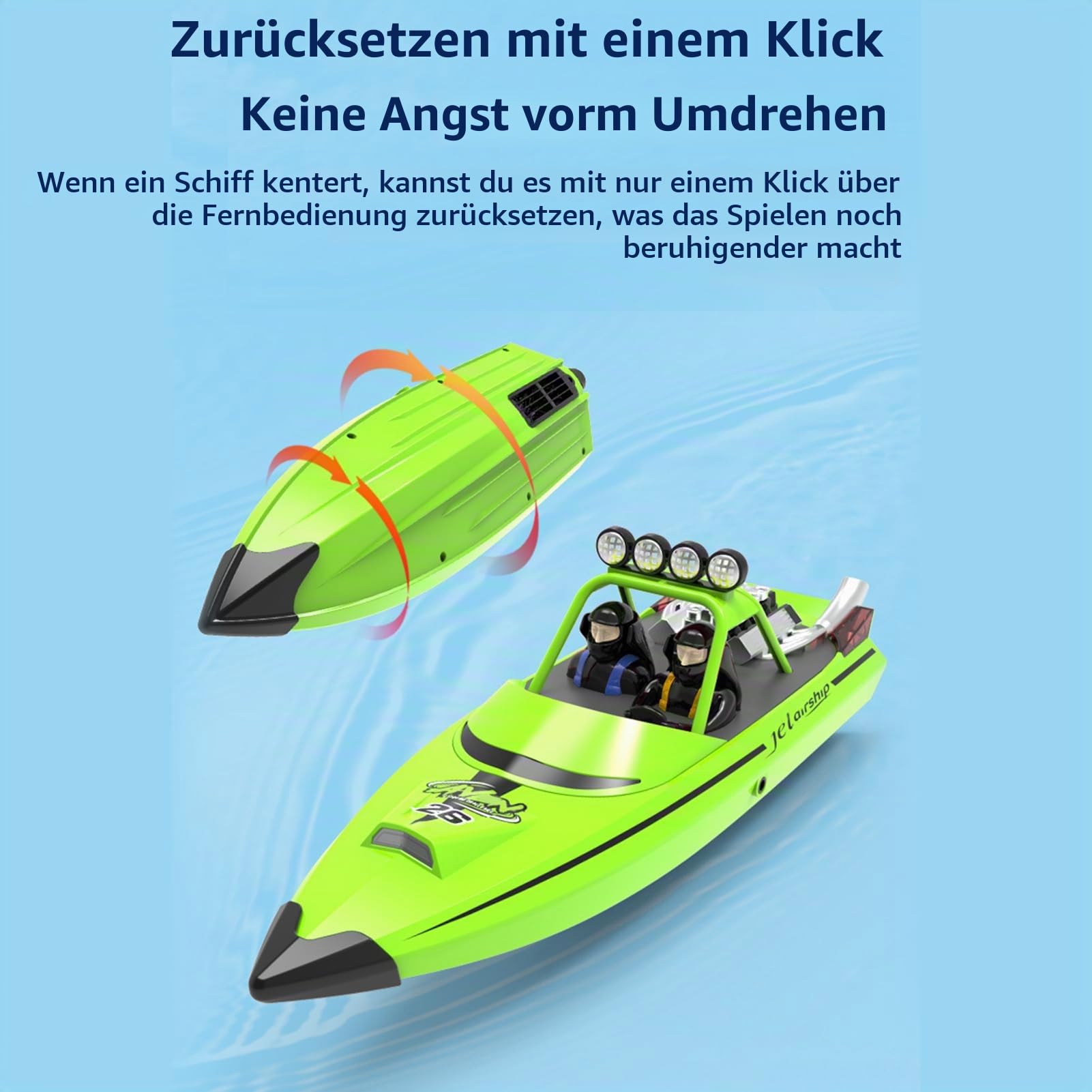Goolsky Ferngesteuertes Boot, 2,4 GHz, 28 km/h, ferngesteuertes Schiff, Erinnerung an niedrigen Batteriestand/Überstandserinnerung/Wassergekühlte Kühlung/Anti-Rollover/Turbojet Power