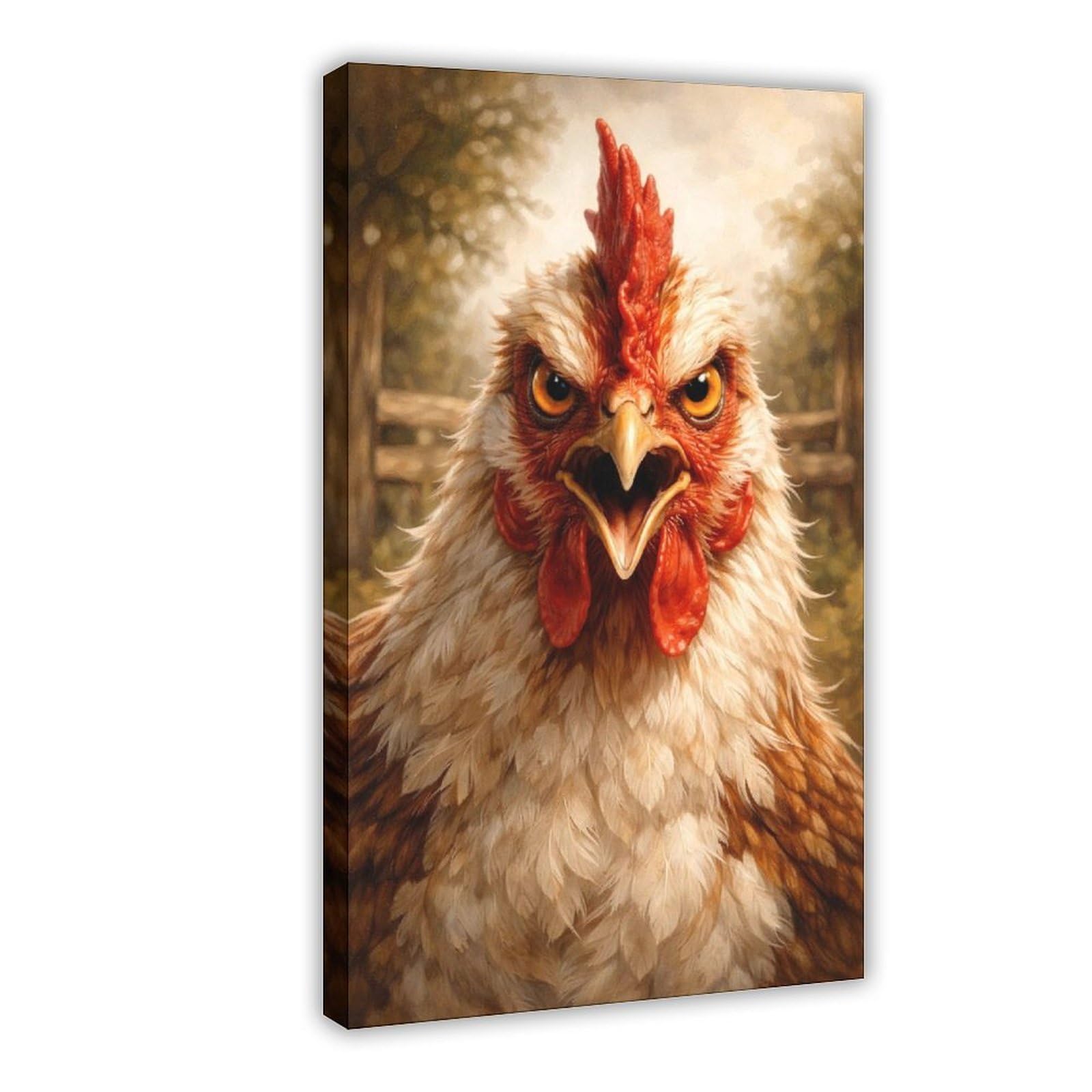 Qnvjqkdsi Frame Funny Angry Chicken Art Canvas Poster Bedroom Decor Landscape Office Room Decor Gift 8" L X 12" W